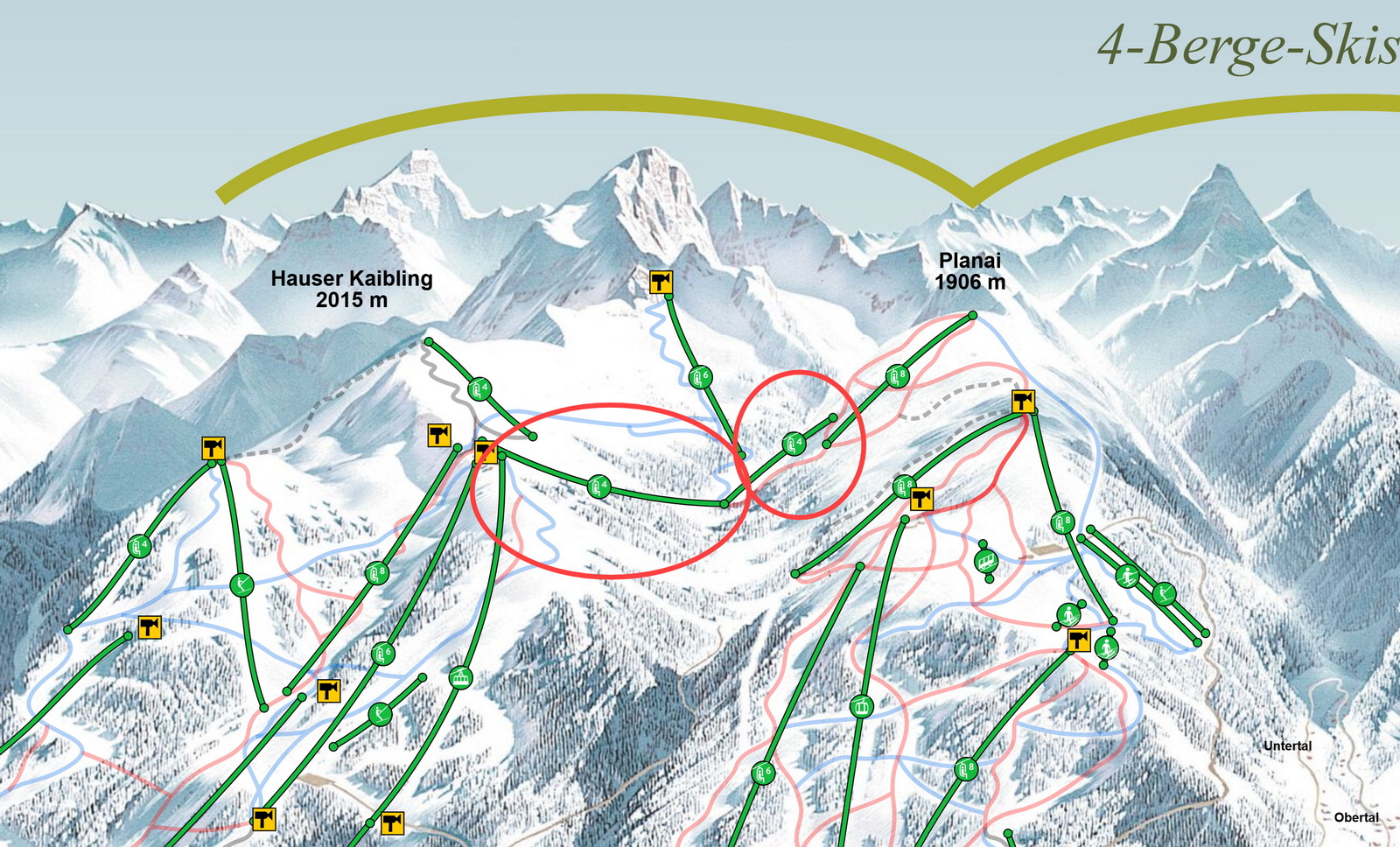 Az új liftek a régi sítérképen