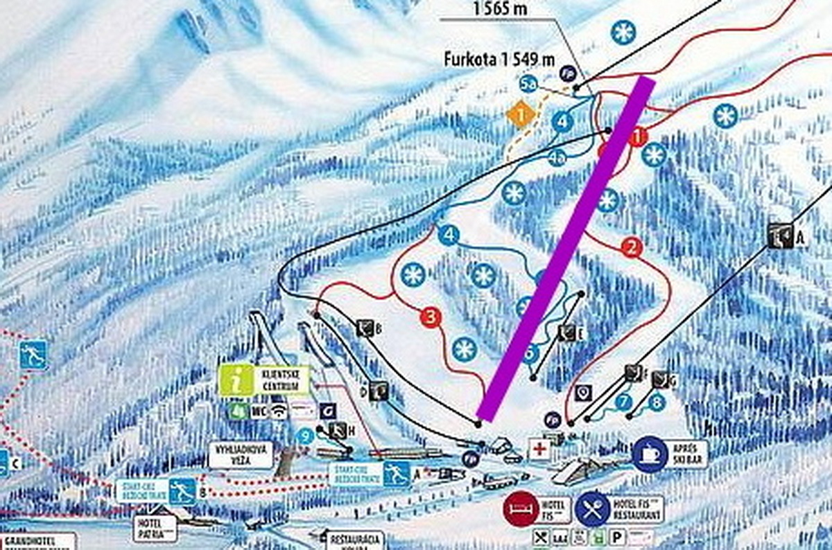 Az új lift lehetséges nyomvonala a Csorba-tó sítérképen