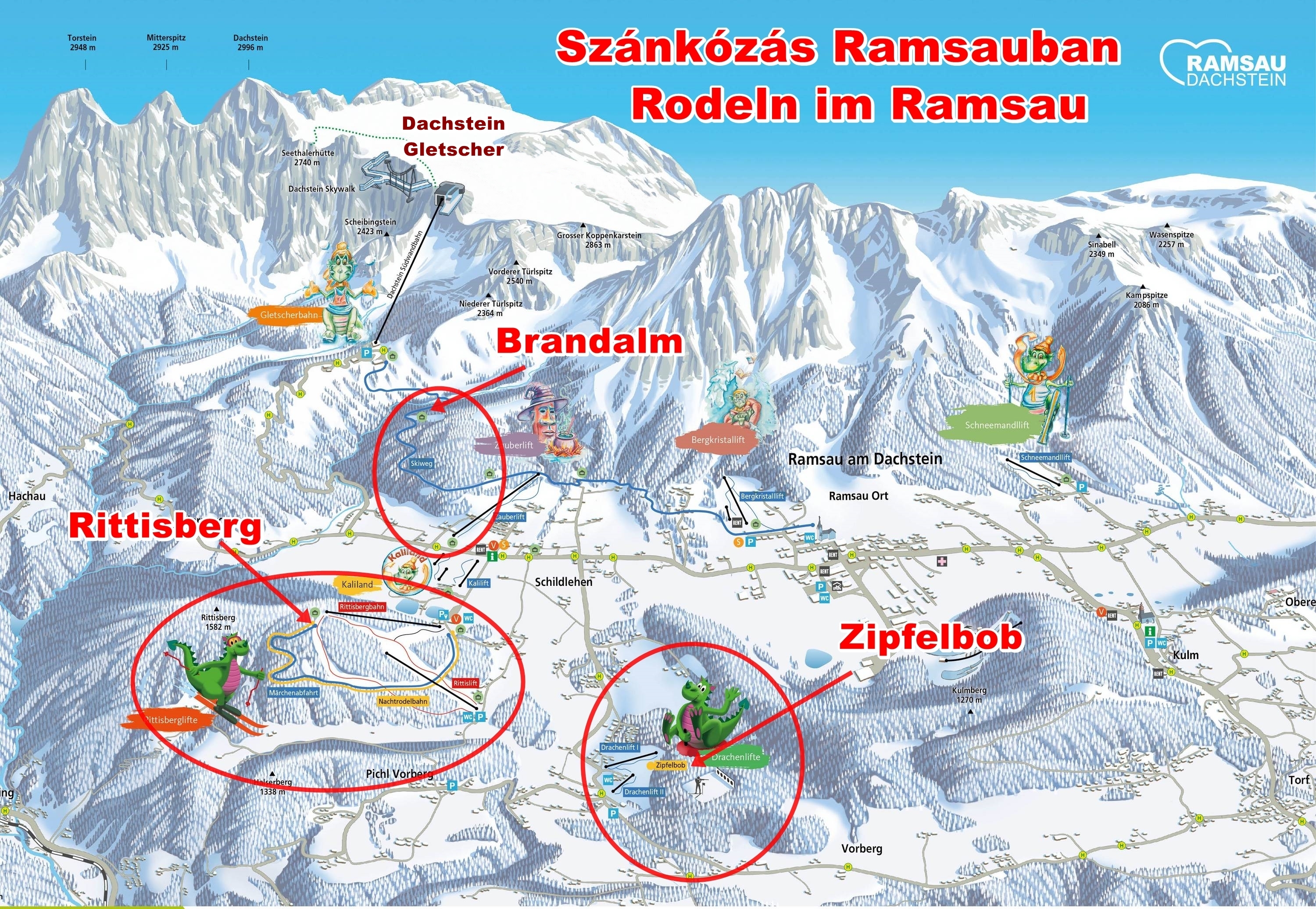 Szánkózási lehetőségek Ramsau am Dachsteinben | Grafika: sielok.hu