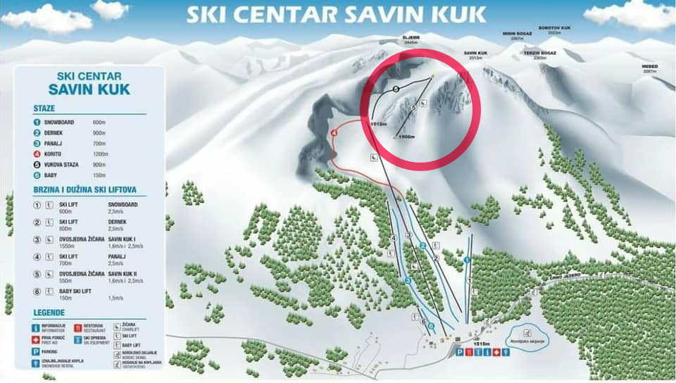 A meghibásodott felvonó a sítérképen