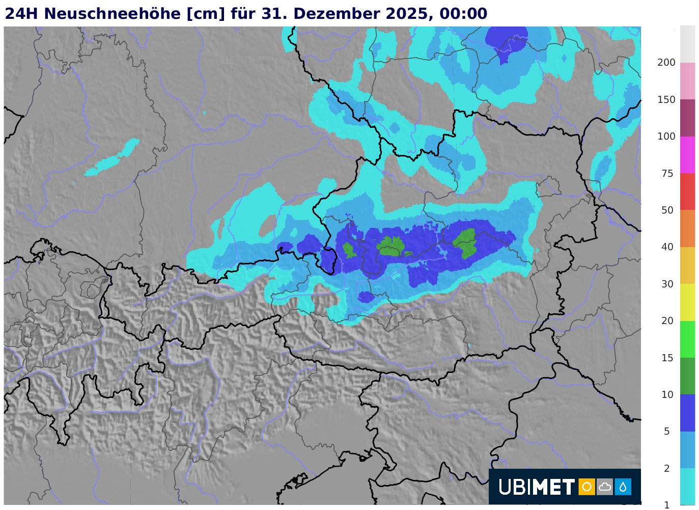 Várható havazás Ausztriában december 31-ig / Kép: UWZ