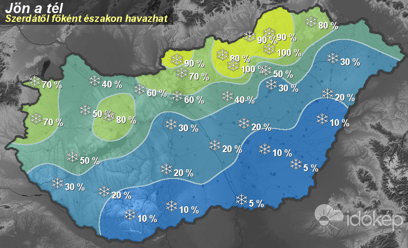 Időkép grafika: a havazás esélye szerdáról csütörtökre