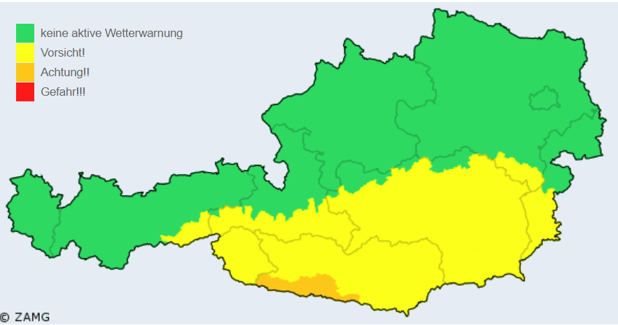 Várható havazás: a sárga részeken 30 cm körül, a barnával jelölt részen 50 cm vagy annál is több (Kép: ZAMG)