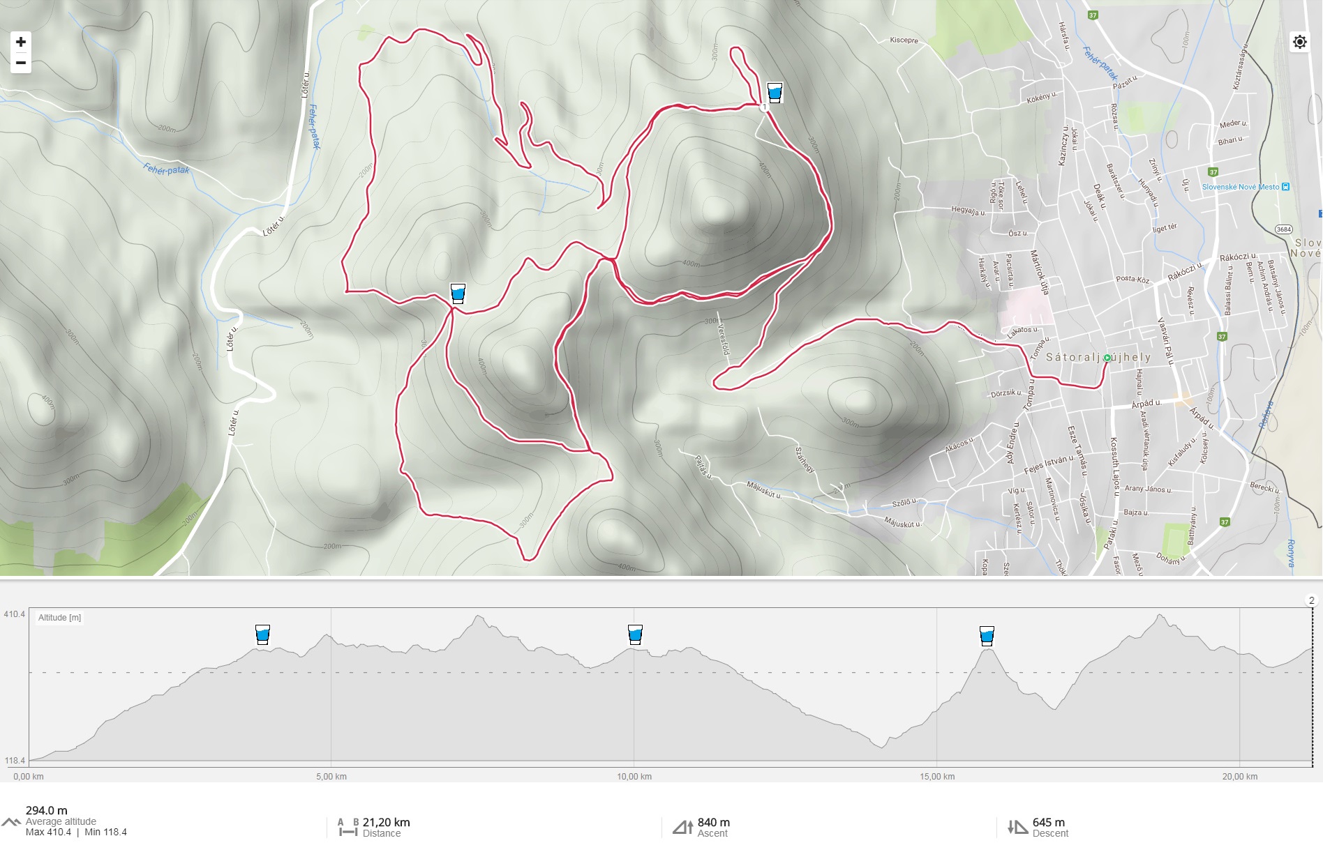 A 21 km -es szakasz térképen