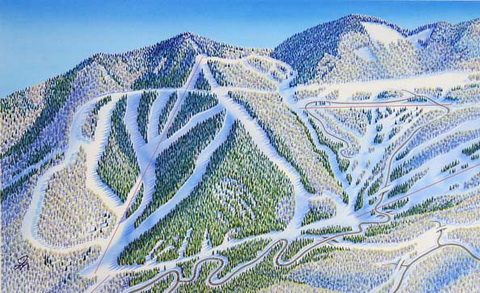 Így néz ki egy amerikai síterep térképe, az egész hegyoldal egy összefüggő síterep.