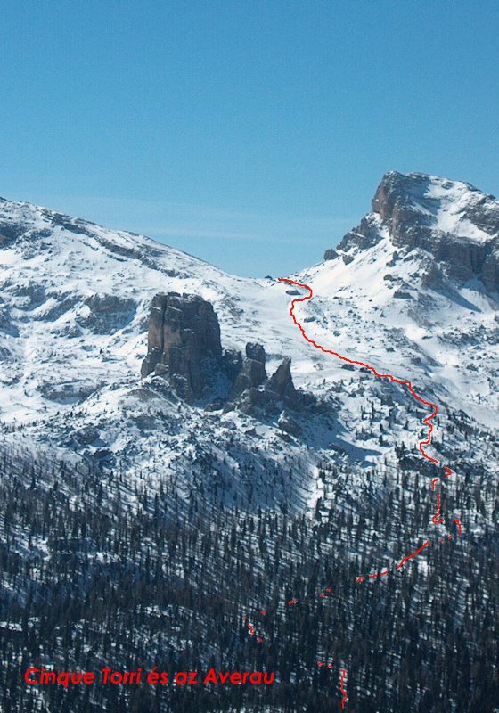 Az Averau hágóból levezető pálya szakasza