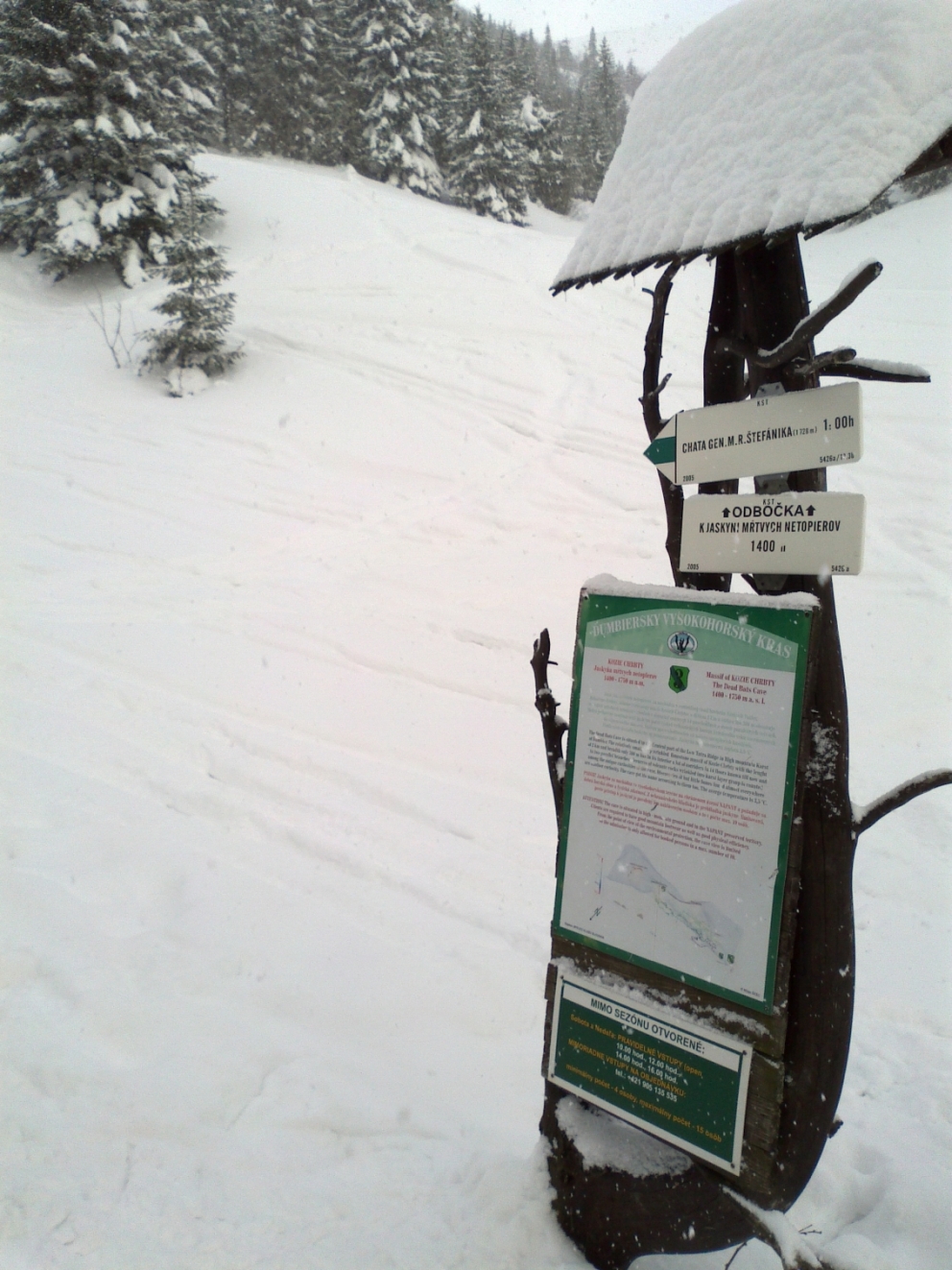 Tájékoztató tábla a fentebb található barlangról.