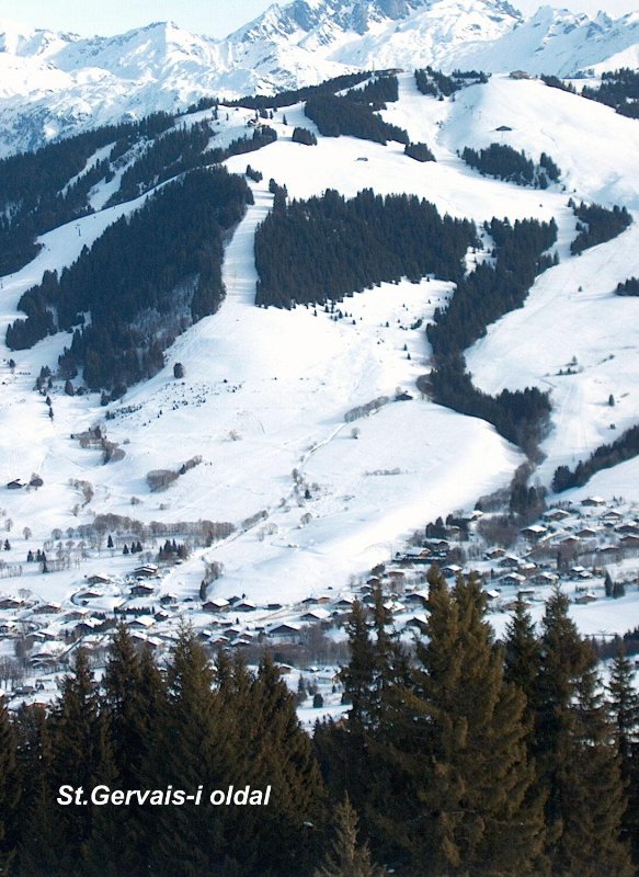 A tetőről szemben az Arbois teteje és ahonnan jöttünk Megeve-be