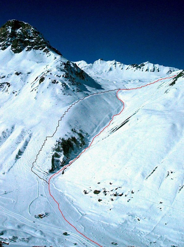 Nyak-ró Val d'Isere-be levezető két pályaszakasz