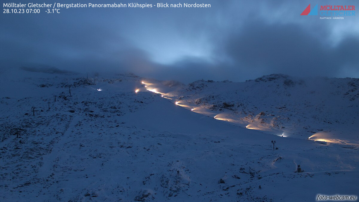 Intenzív hóágyúzás a karintiai Mölltal gleccseren - Fotó: foto-webcam.eu