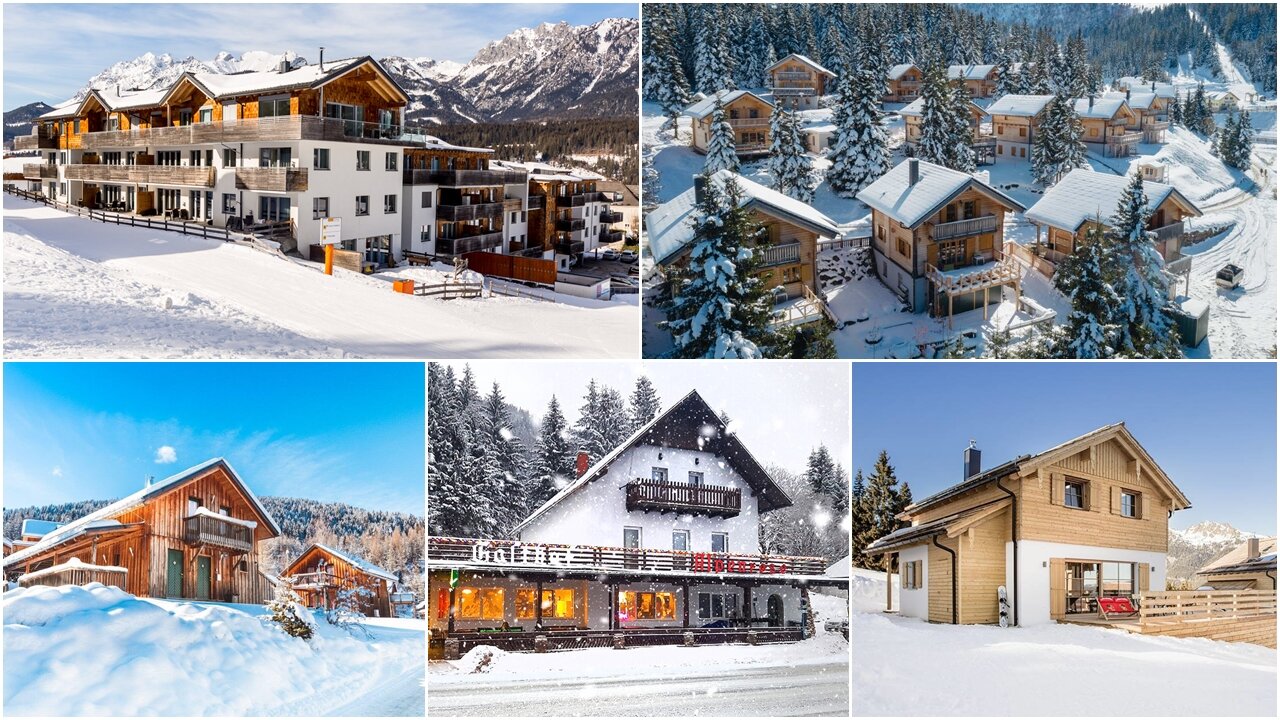 A képeken látható szállások itt a sielok.hu-n is foglalhatók (SissiPark Haus im Ennstal, Feriendorf Koralpe, Almdorf Stadl by Alps Resorts, Gasthof Alpenrose, Chaletdorf Fanningberg)