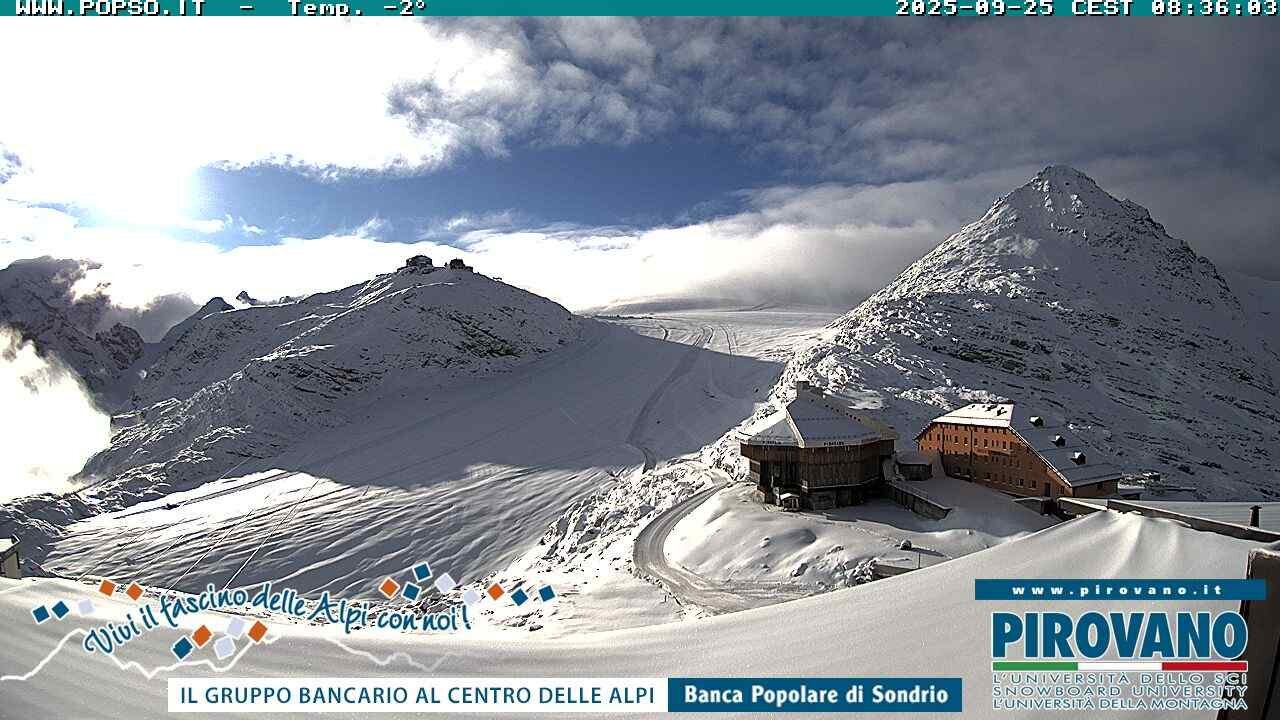 Webkamera, Stelvio, kb. 25 cm friss hó az üzemelő gleccseren